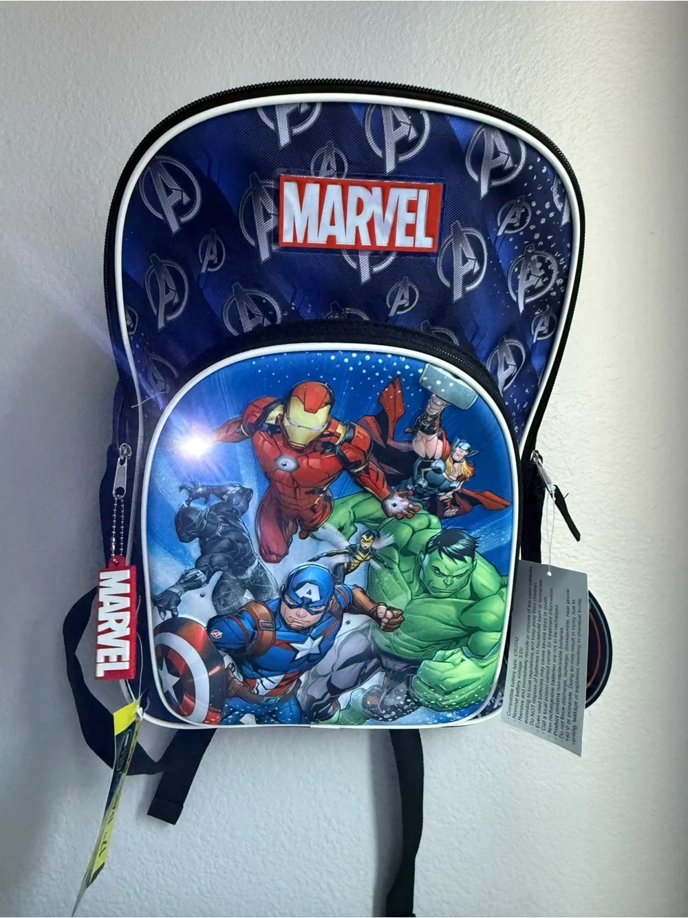 Marvel Kids Blue Avengers Light-Up Backpack with Multicolor Character Panel